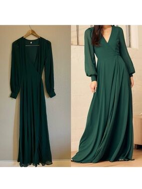 Lulu's Emerald Green Long Sleeve Wrap Maxi Dress